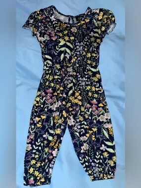 Floral One-Piece Bodysuit - Navy with Multicolor Flowers - Size: 3T